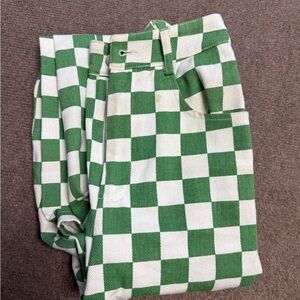Green and White Checkered Pants